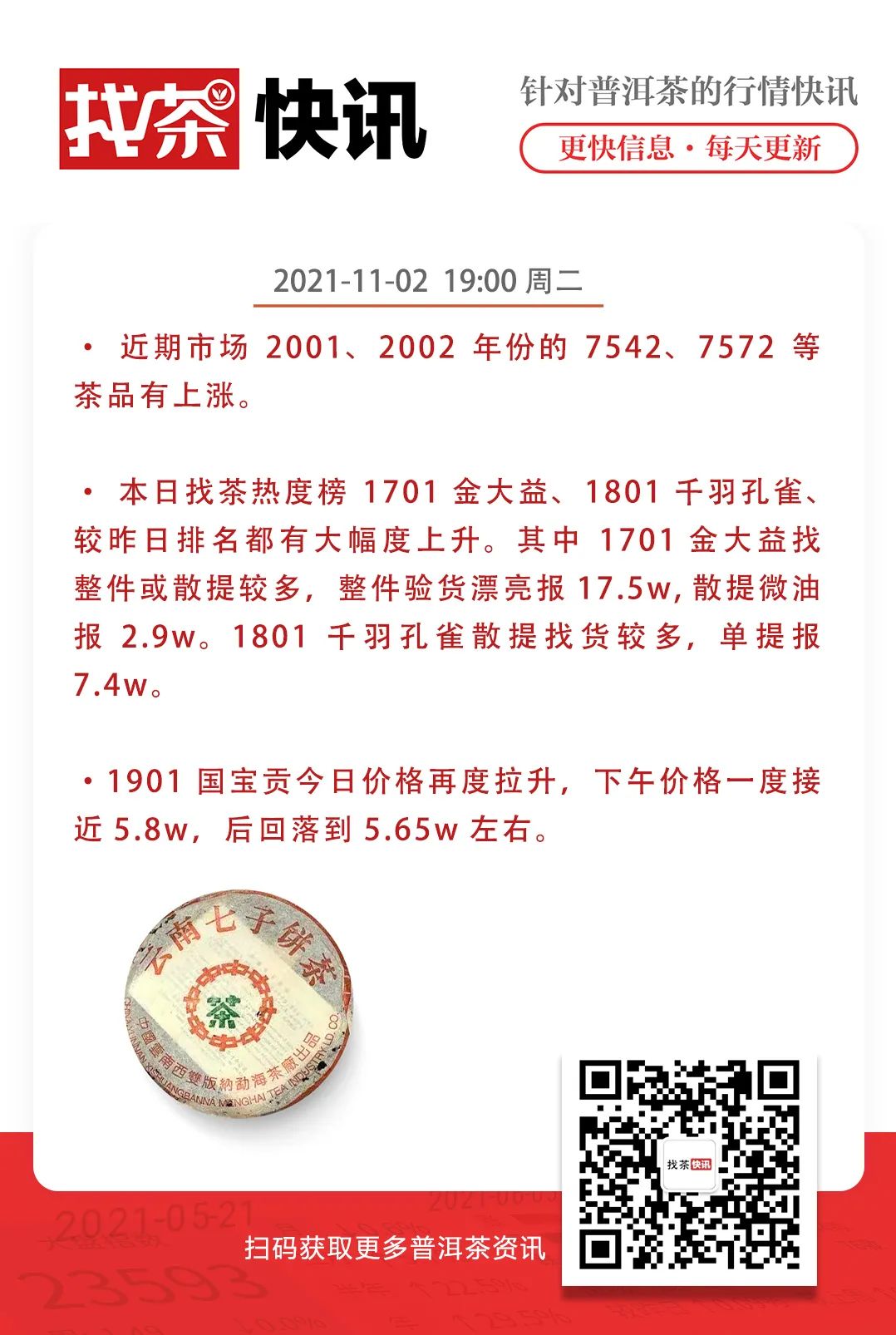 找茶快讯 11月02日 部分老茶有所上涨配图1