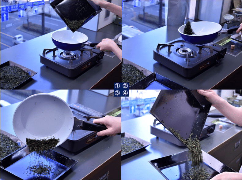 锅中炒制绿茶鲜叶