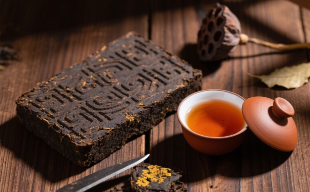 金花茯砖茶与茶汤